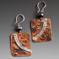 Hammered Copper & Sterling Silver Earrings