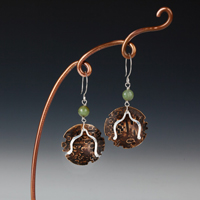 Domed Bronze and Chrysoprase Earrings