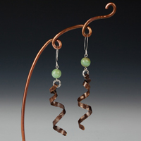 Copper Spiral and Chrysoprase Earrings 