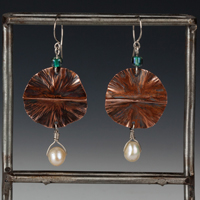 Copper Hemisphere With Pearl Earrings