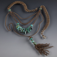 Turquoise Teardrop & Brass Chain Necklace