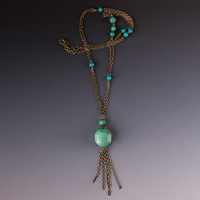 Turquoise & Antique Brass Tassel Necklace