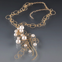  Big Loopy Gold Chain and White Pearls Necklace 
